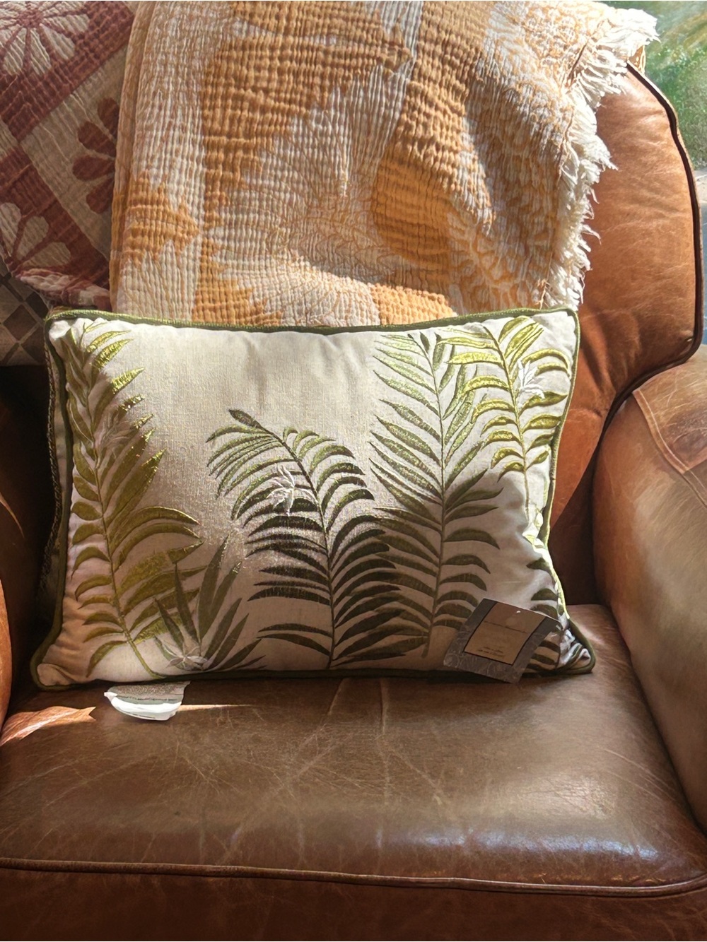 NYBG Botanical Garden® Fern Throw Pillow Embroidered Lumbar Pillow NEW!
